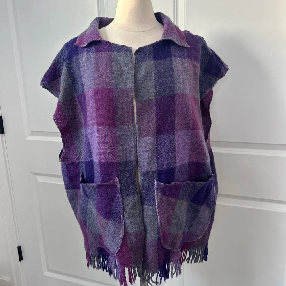 Reid BARNHART OS Handwoven Art to Wear Fringe Wool Open Vest Appliques FLAW